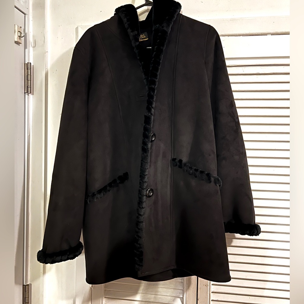 Black faux fur & suede coat